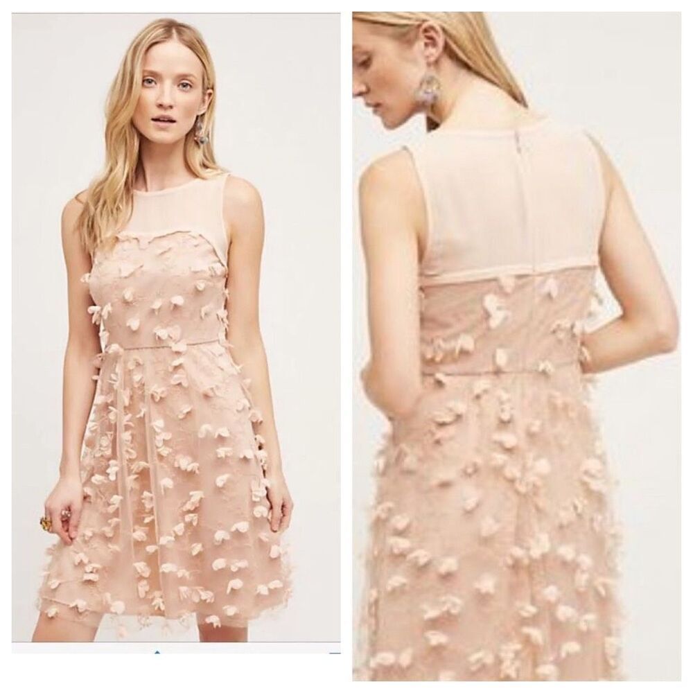 Anthropologie Eva Franco Flutter Fleur Dress Size 2 Tulle Flower Petal Pink Blus